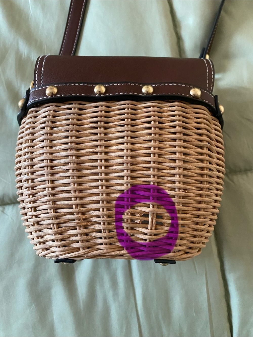 Tommy Bahama Woven Rattan Crossbody Bag with Dark Brown Leather Flap - Picture 5 of 12
